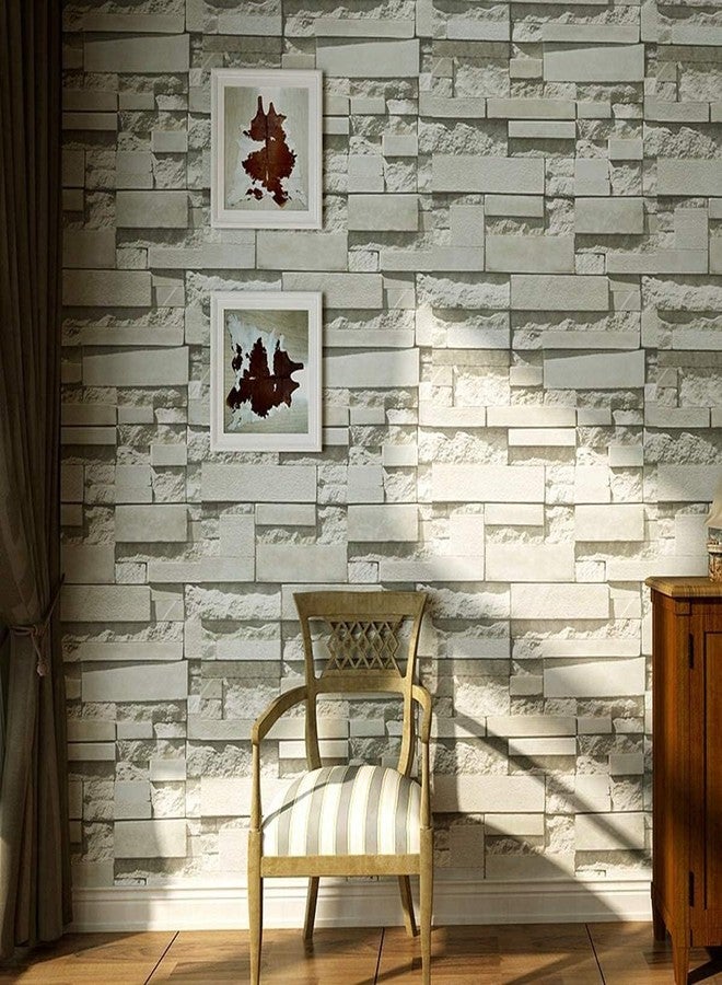 Wegopro 3D Grey White Brick Stone Peel and Stick Home Wallpaper, PVC Self Adhesive Wall Decor for Living Room, Hall, Restaurant (300 x 45 cm) (Gray White Brick) - Image 1